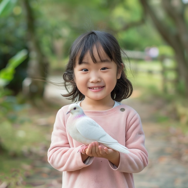 una niña con un pájaro en las manos