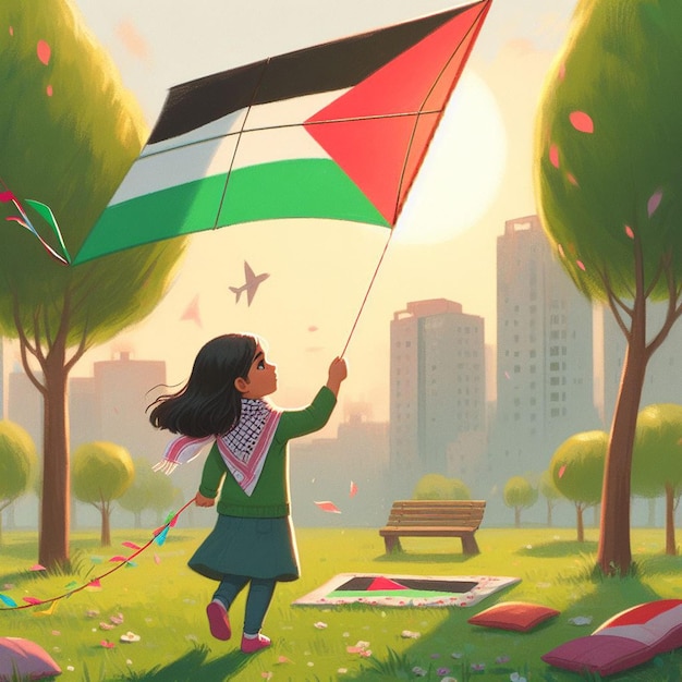 Una niña palestina con la bandera palestina