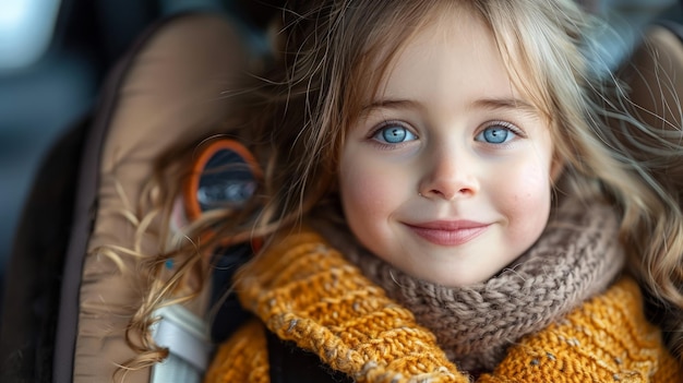 Niña con pañuelo en el asiento del coche