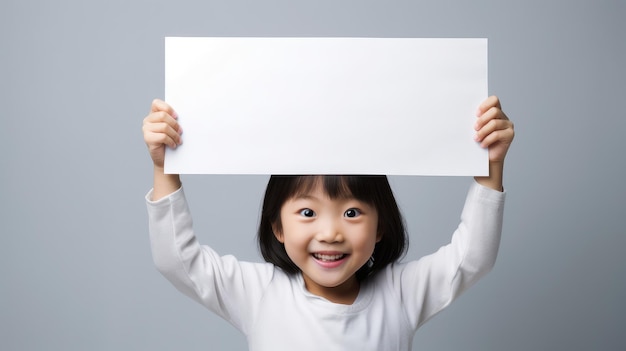 una niña con un papel blanco en blanco