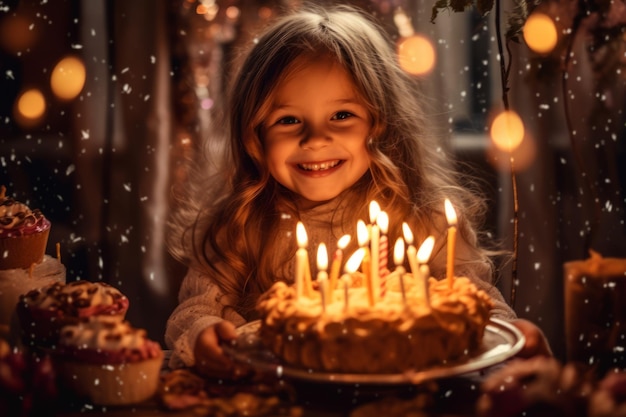Una niña con un pastel con velas