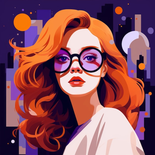 Foto niña de pelo de canela con gafas ilustración de moda abstracta