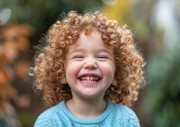 una niña con el pelo rizado se está riendo