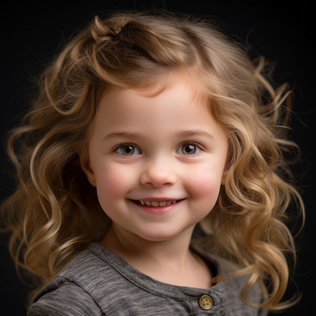 una niña con el pelo rizado sonriendo a la cámara