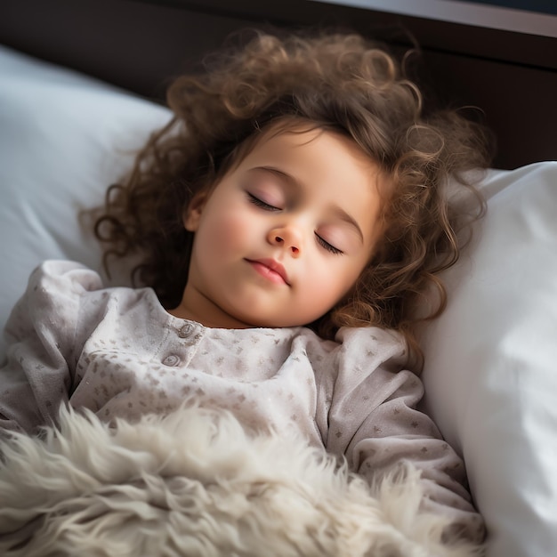 Foto una niña pequeña está durmiendo cubierta con una manta