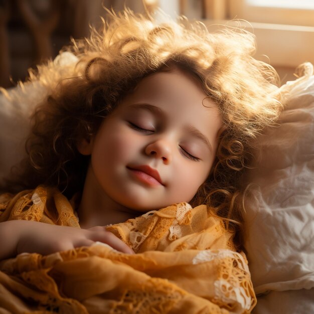 Foto una niña pequeña está durmiendo cubierta con una manta