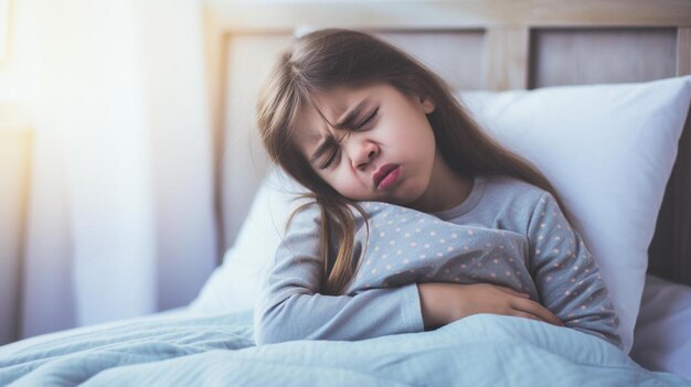 una niña pequeña está durmiendo en una cama con los ojos cerrados