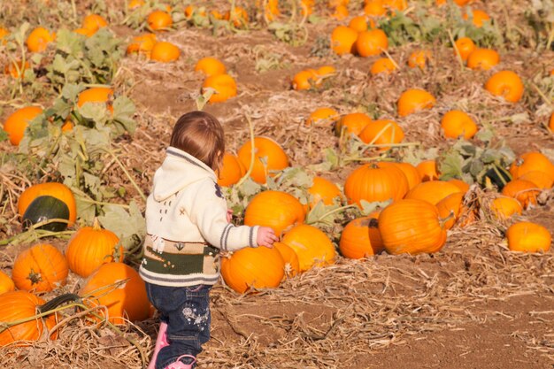 Niña pequeña en la granja.