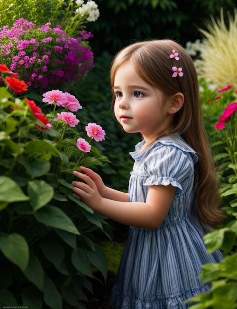 Una niña pequeña en el jardín