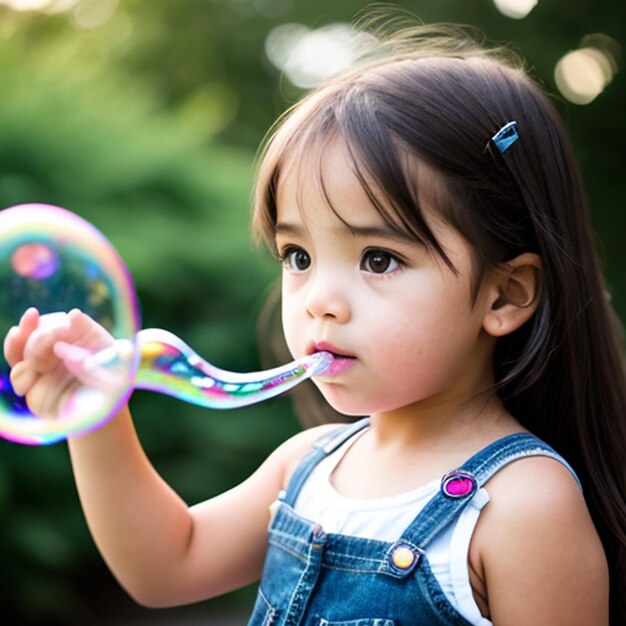 niña pequeña jugando con burbujas