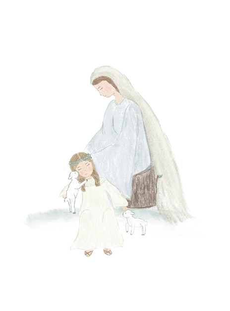 Niña pequeña y Mary dibujando