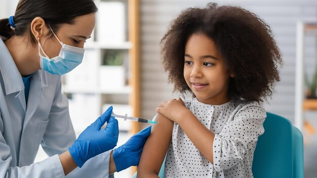 Niña pequeña recibiendo una inyección en el brazo