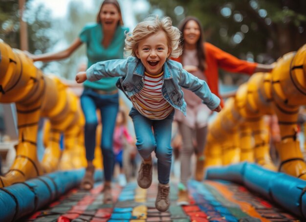 Niña pequeña saltando en una pista de salto