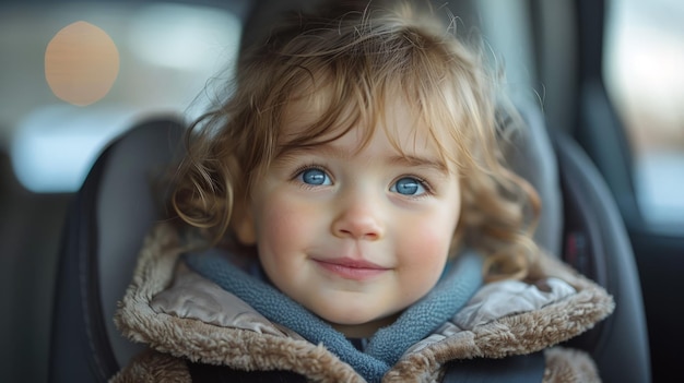 Niña pequeña sentada en el asiento del coche