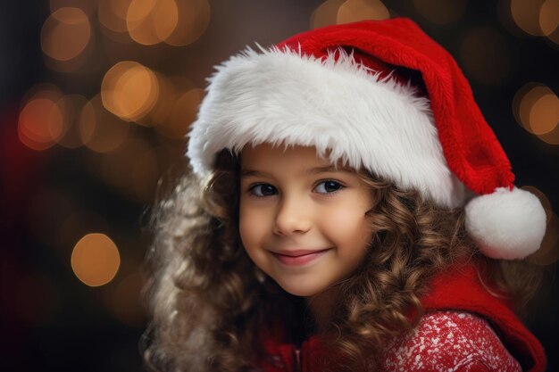 Niña pequeña sonriente con un sombrero de Navidad