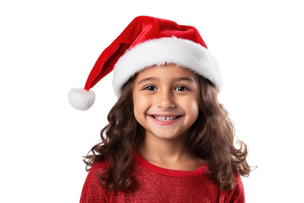 Niña pequeña sonriente con un sombrero de Navidad