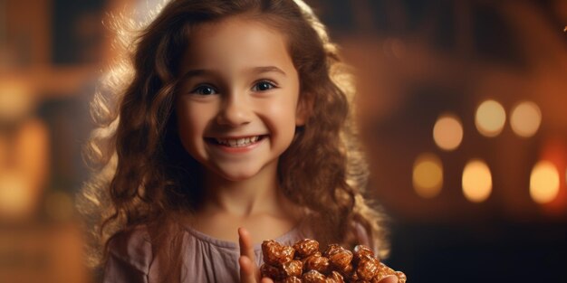 Una niña pequeña sostiene un plato de comida lista para disfrutar de una deliciosa comida Esta imagen se puede usar para mostrar comidas familiares saludables o nutrición infantil