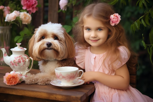 Niña y perro Lindas aventuras juntos