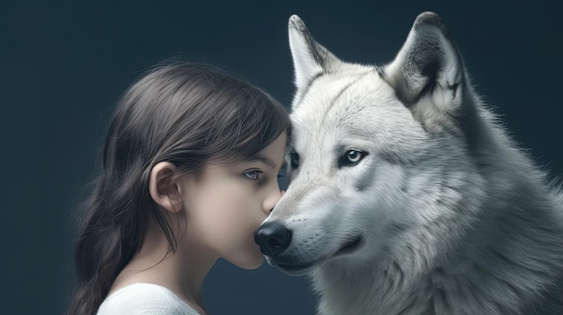 Niña con perro lobo