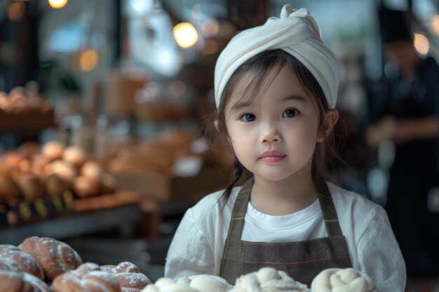 Niña de pie frente a las rosquillas