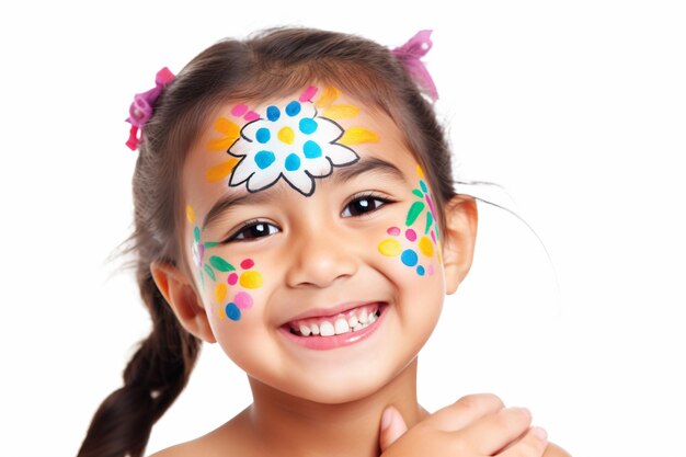 Foto una niña con una pintura facial y una flor en su cara