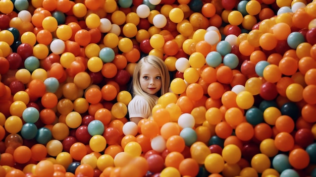 Una niña en una piscina de bolas