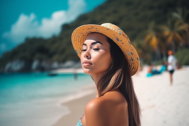 Niña en la playa creada con tecnología de IA generativa