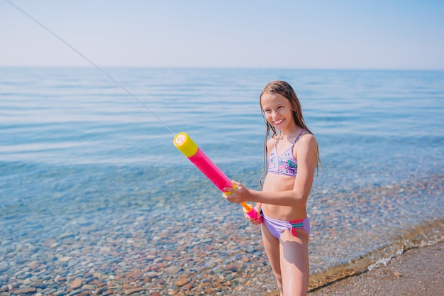 Niña, en, playa