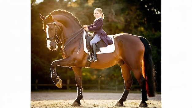 Niña preparándose para montar a caballo