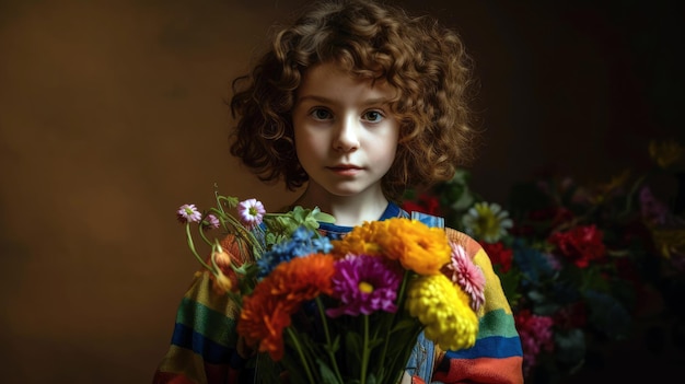 Una niña con un ramo de flores.