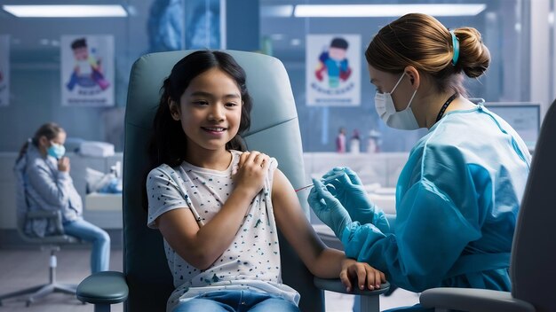 Niña recibiendo la vacuna en la oficina médica