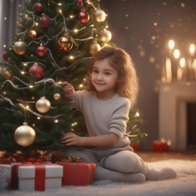 niña con un regalo de navidadniña con un regalo de navidadretrato de niña cerca de ac