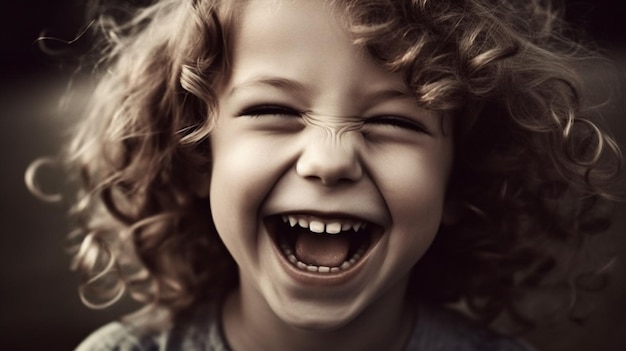 Una niña riendo con la boca abierta y la boca abierta.