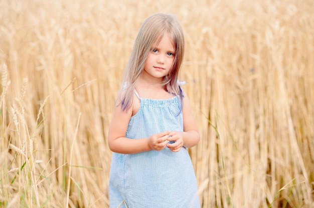 Niña rubia en el campo de trigo