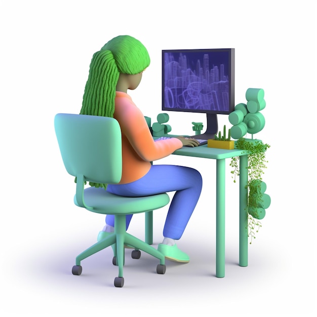 Foto una niña sentada en una silla para ver páginas web de computadora