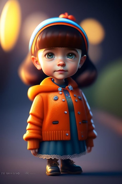 Una niña con sombrero y chaqueta.