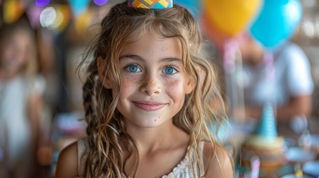 Niña con sombrero de fiesta