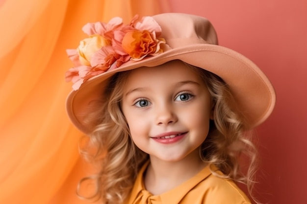 Una niña con un sombrero con una flor