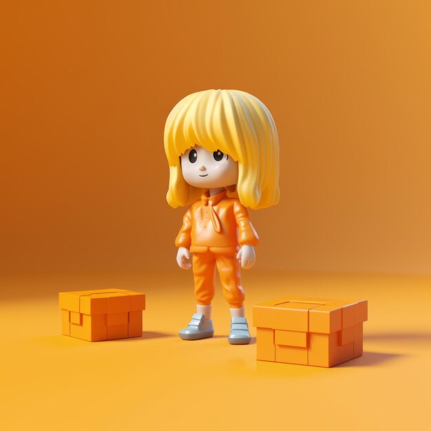 Foto niña con sombrero y gafas de sol sobre un fondo naranja en estilo anime inspirado en este 3d