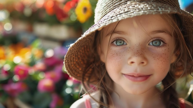 Una niña con un sombrero de paja sonriendo a la cámara