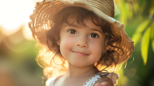 Niña con sombrero de paja y sonriente