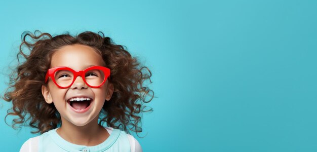 Foto una niña sonríe con gafas.