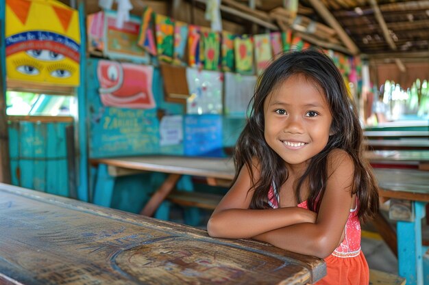 una niña sonriendo en el aula