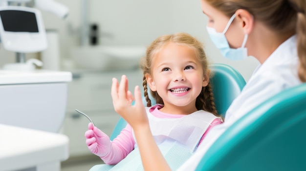 Niña sonriendo en una cita con el dentista