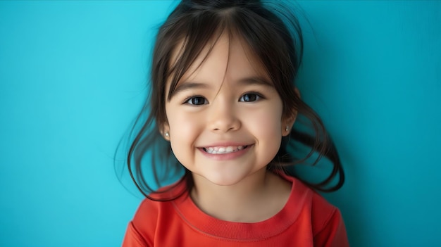 Una niña sonriendo con los ojos cerrados