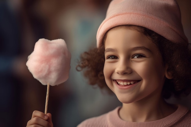 Niña sonriente de algodón de azúcar Generar Ai