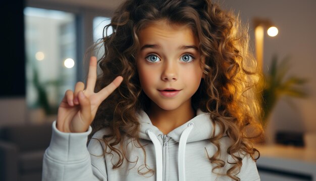 Foto niña sonriente con cabello rizado alegra la celebración generada por la inteligencia artificial