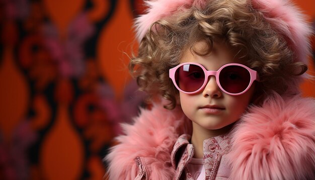 Foto niña sonriente con gafas de sol bonito retrato de la belleza infantil generado por la inteligencia artificial