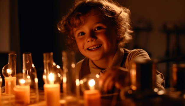 Niña sonriente sosteniendo una vela disfrutando de la alegría de la infancia IA generativa