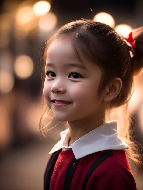 Niña con una sonrisa brillante retrato fotográfico retroiluminado ai generativo